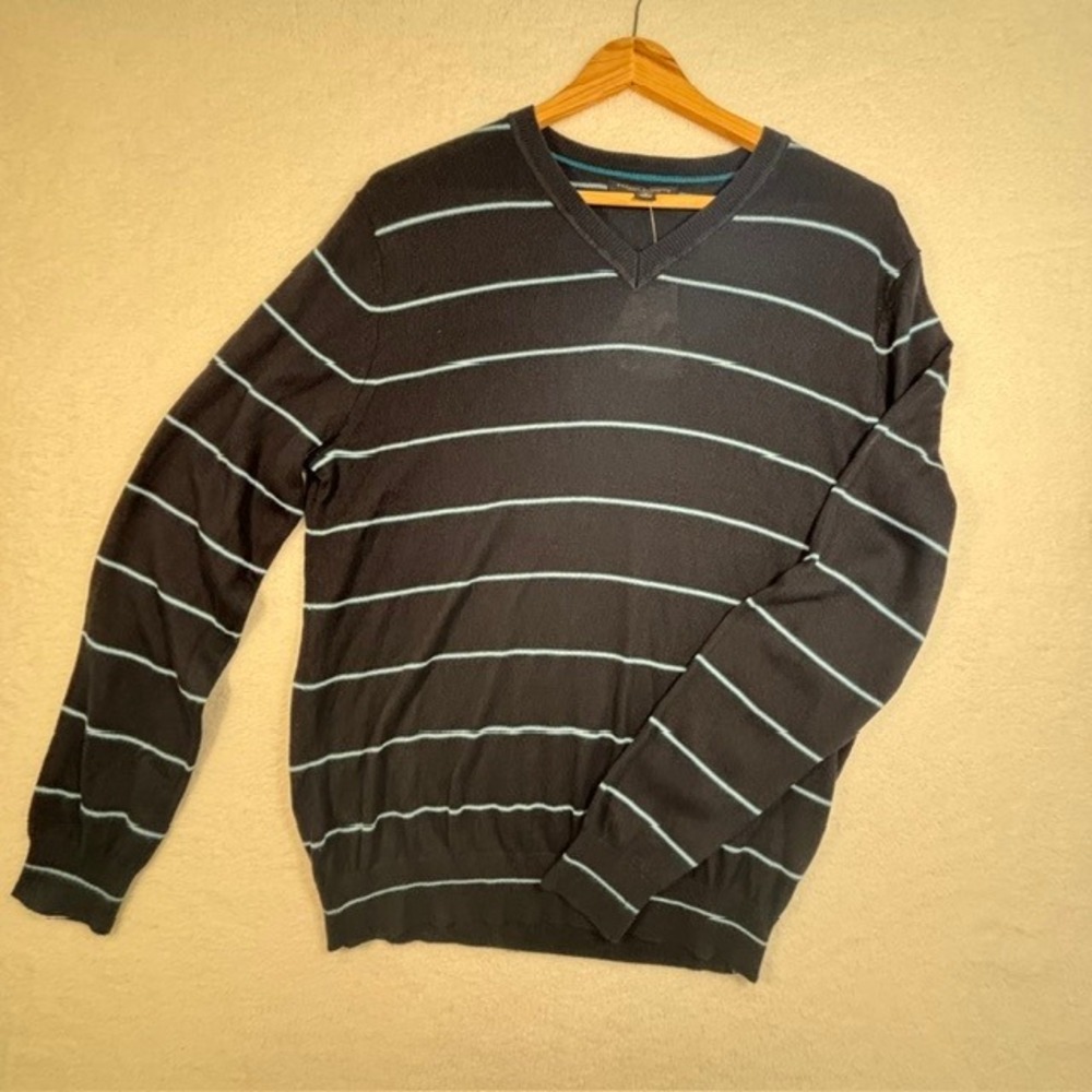 NWT Banana Republic V-Neck Sweater Mens M Navy Blue Silk Cashmere Striped